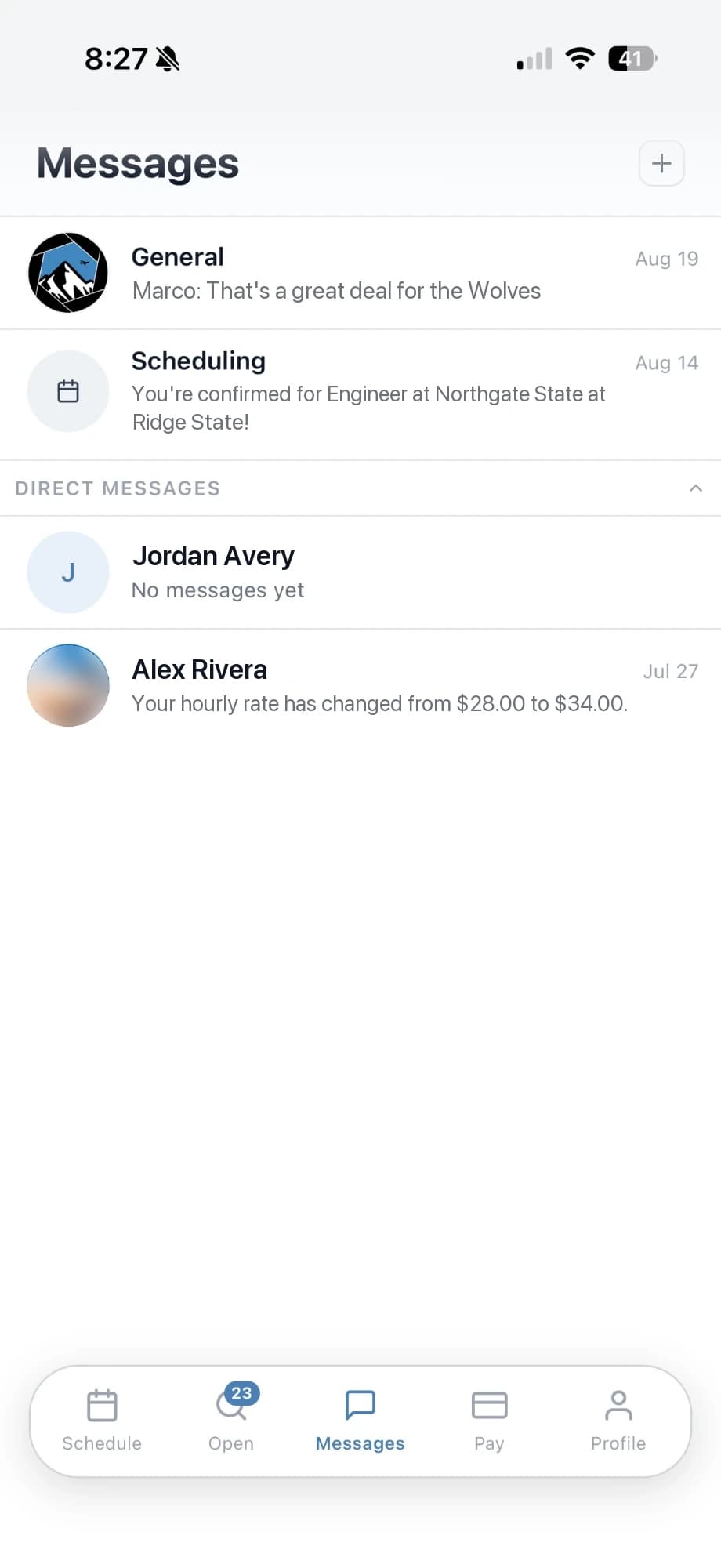 Team channels and direct messages between crew and producers